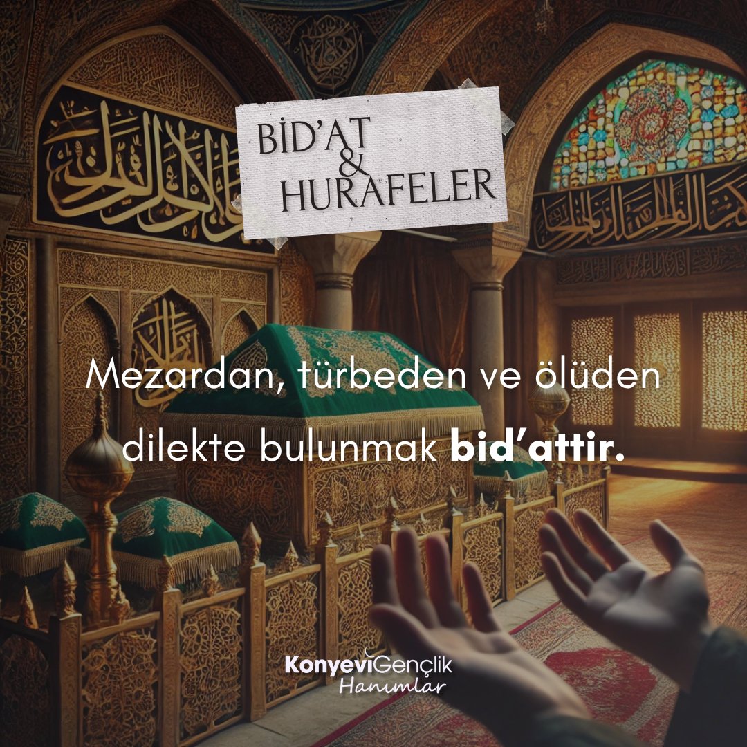 Mezardan, türbeden ve ölüden dilekte bulunmak bid'attir.

İnsanın canlısı da vefat etmiş olanı da acizdir. Herkes ve her şey Allah’a muhtaçtır. Şayet bir kişinin salih bir Müslüman, Allah’ın sevdiği bir kulu olduğu düşünülüyorsa onun hürmetine Cenâb-ı Hak’tan talepte bulunulur. O