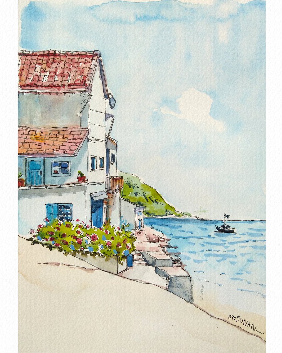 OyoSunAn's tweet photo. งานสีน้ำ บ้านริมทะเลใสๆ ตัดเส้นด้วยปากกาดำ  https://t.co/XUkvOHDekl 
#watercolor #watercolour #painting #art #Sketching #oyosunan #วาดสีน้ำ 😊 https://t.co/8Ly63wpAzr