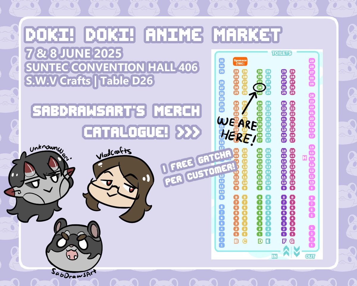 SabDrawsArt's tweet image. Boothing at DDAM 2025 in Singapore!

I will be boothing with my friends under S.W.V Crafts at Table D26!

Feel free to check out what I have in store and see you there!

#boothing #event #merch #anime