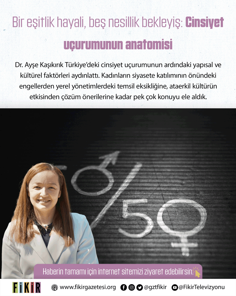 🟣 Fikir Söyleşi | Bir eşitlik hayali, beş nesillik bekleyiş: Cinsiyet uçurumunun anatomisi

💬 Dr. Ayşe Kaşıkırık Türkiye’deki cinsiyet uçurumunun ardındaki yapısal ve kültürel faktörleri aydınlattı.

✍🏻 Onur Yıldırım

fikirgazetesi.org/2025/05/25/bir…