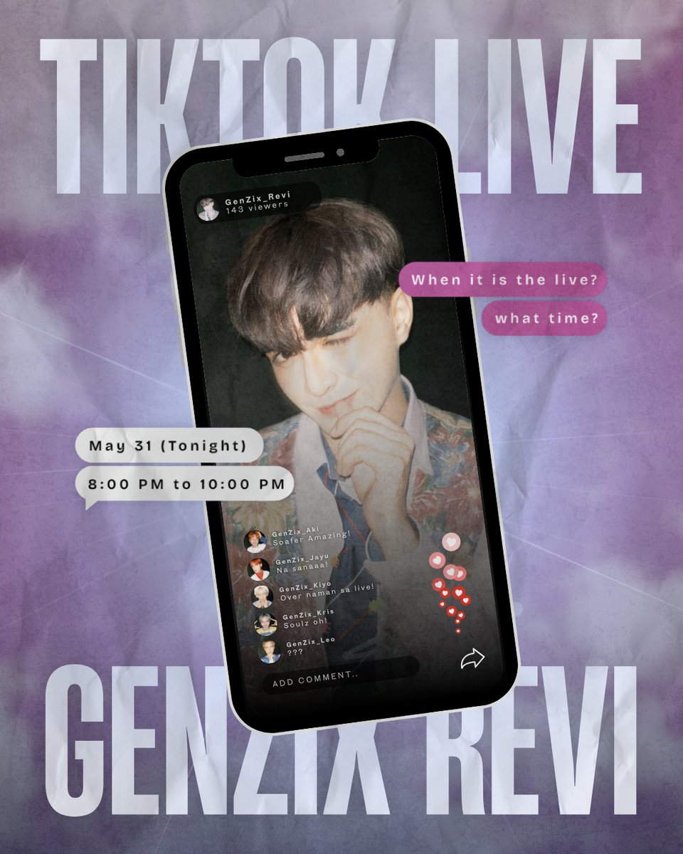 GenZixOfficial's tweet photo. [TikTok Live] #GenZix_Revi

📱 Catch the vibe! GenZix Revi is going LIVE on TikTok tonight 🎤🔥 Pull up, drop a comment, and join the chikahan!

#GenZix #GenZix5Seconds #GenZixReCreate https://t.co/WQt8RiZnUM