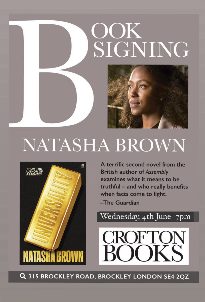 As of this posting moment, there are one or tickets remaining for our 4th June Natasha Brown event 

If you are too far away, or,  just too late to get the final ticket, please tune in to our live insta feed in which Natasha will be in conversation. Signed copies available..