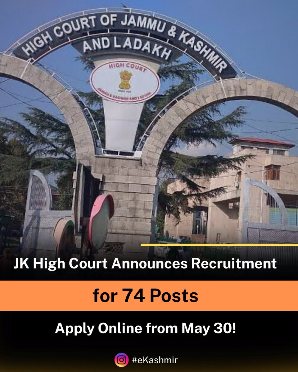 TheBriefingJK's tweet photo. The High Court of #JammuAndKashmir &amp; #Ladakh has announced a fresh recruitment drive for 74 posts

📝 Start of Online Applications: 30.05.2025
⏳ Last Date to Apply: 16.06.2025

#eKashmir #eKashmirNews #recruitment #govtjobs https://t.co/CLfrmTF5TG