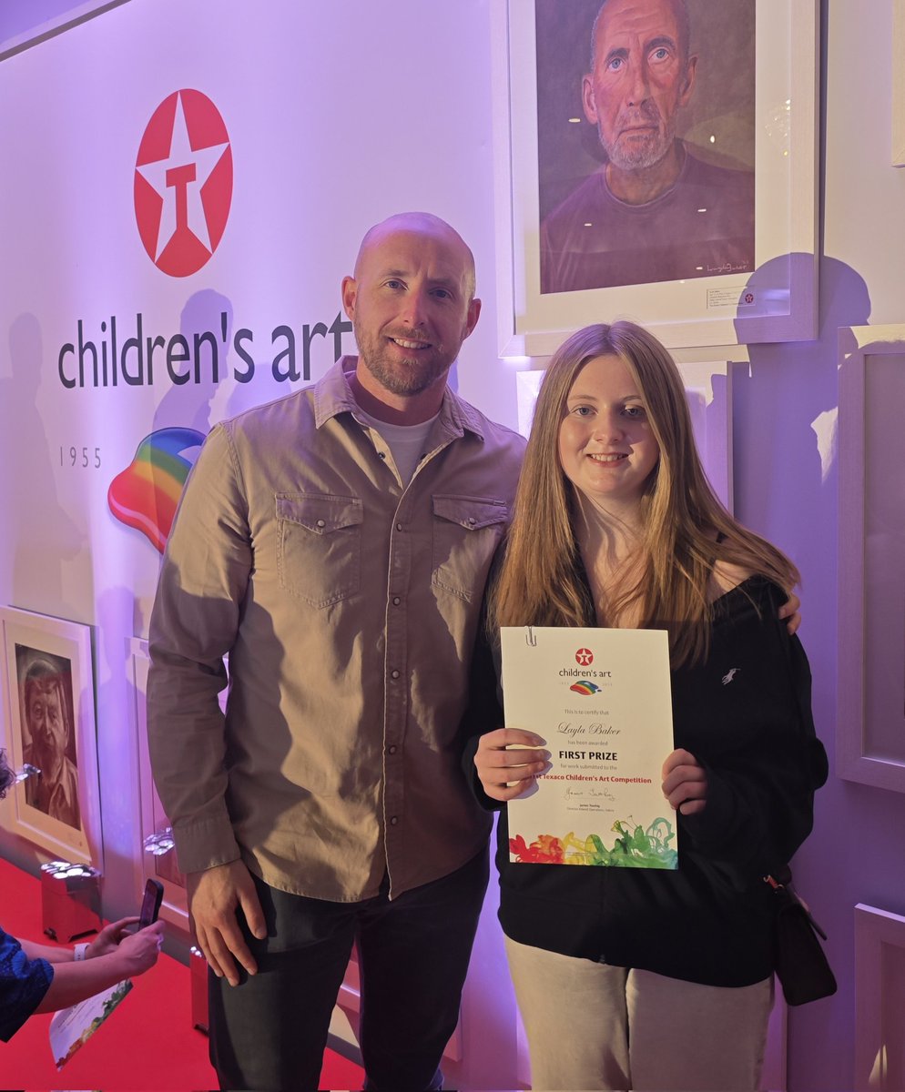 markbakerart's tweet photo. Congratulations to Layla Baker! Collecting her 1st prize award 🏆 at the Texaco Childrens Art Competition awards ceremony in Druids Glen. Well deserved! #texacochildrensartcompetition https://t.co/jsBdd9Fggk