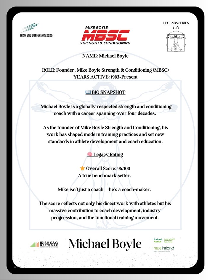 One of the most influential coaches in the game.

Michael Boyle joins us in Belfast this August for this year's Irish S&amp;C Conference 2025.

Big moment for Irish coaching — and one you won’t want to miss.

🎟 🐦Early Bird Tickets available now: eventmaster.ie/event/w16RHPyS…

#IrishSC