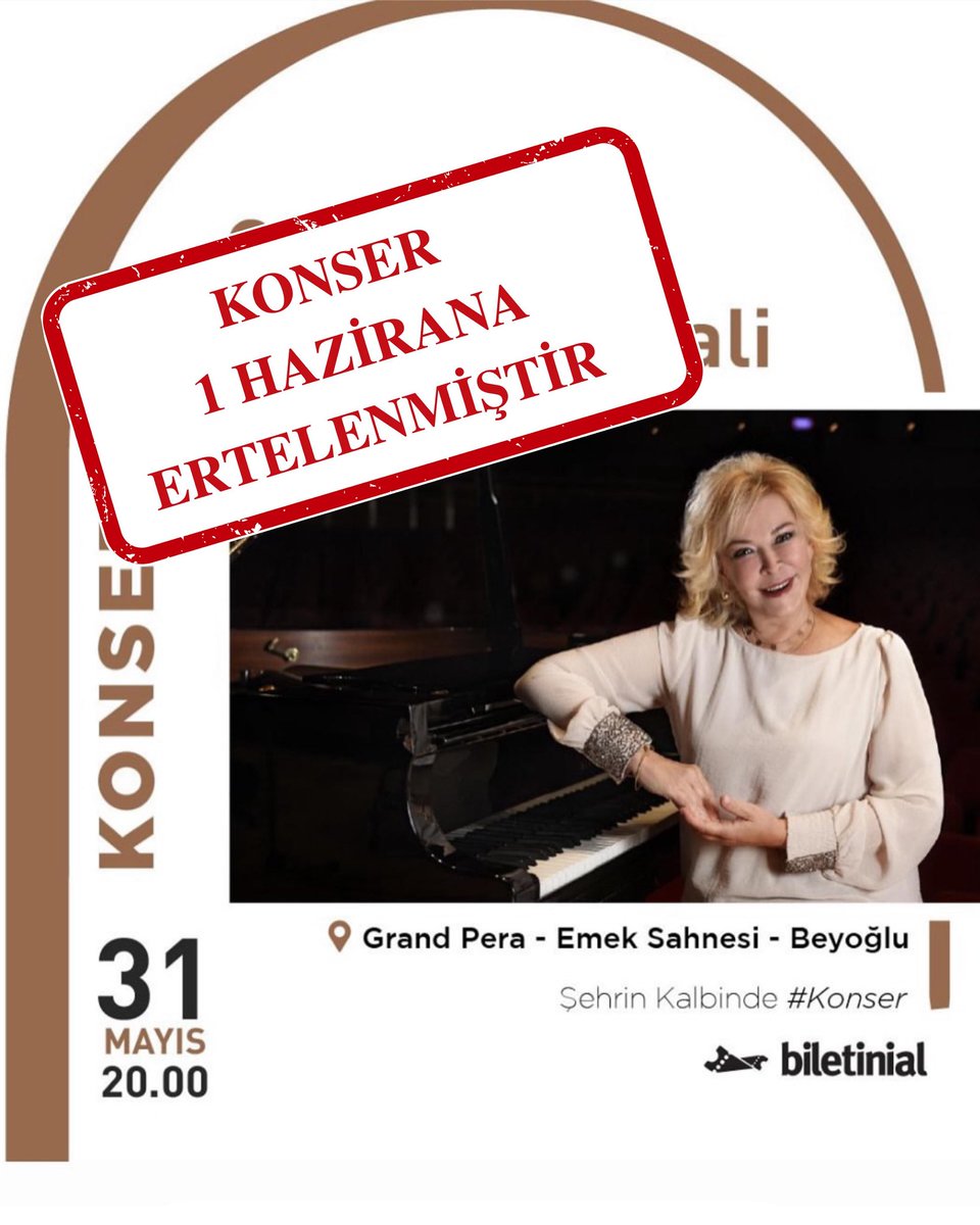 Sevgili dinleyiciler, sevgili dostlarım,
Bu akşam Taksim’de gerçekleşecek olan konserimiz, ulaşımda yaşanan aksaklıklar nedeniyle yarına ertelenmiştir. Biletleriniz aynı saatte yarınki konserimiz için geçerlidir.
Görüşmek üzere, sevgiyle kalın🌺🎵🎹😍