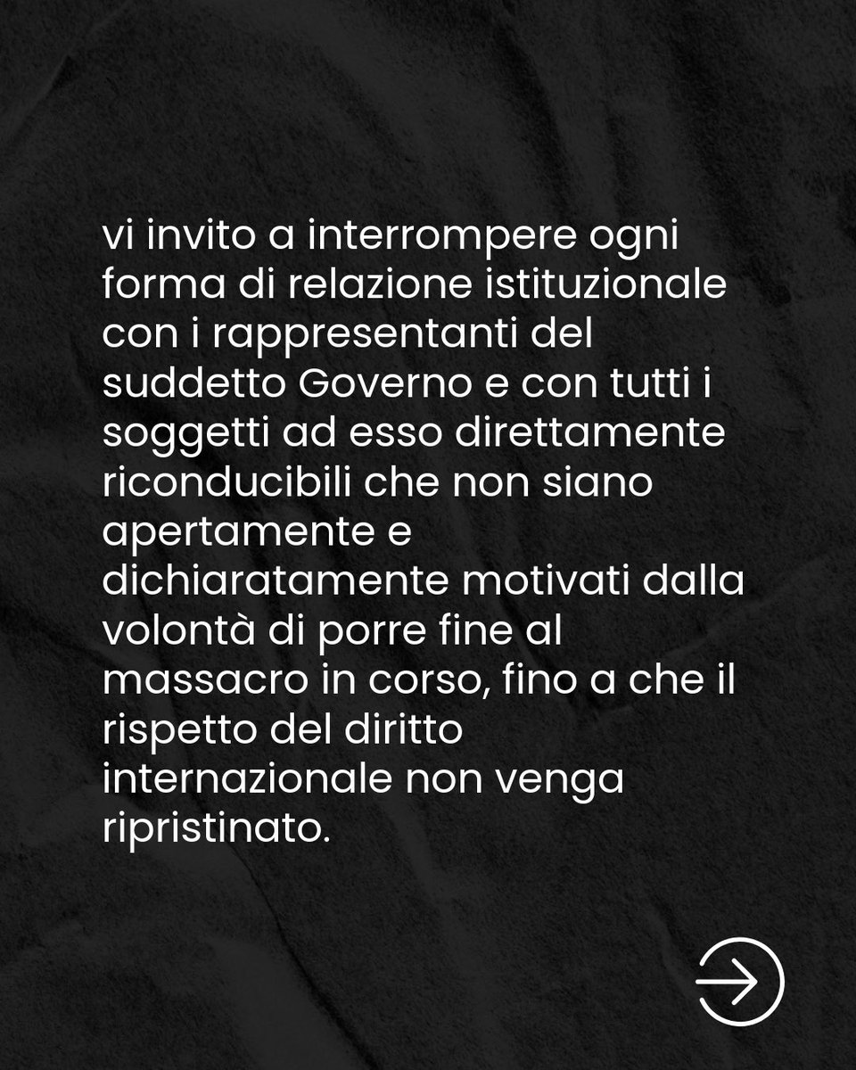 mdepascale's tweet image. Ho inviato questo messaggio a tutte le strutture della Regione Emilia-Romagna al fine di interrompere tutte le relazioni istituzionali con il Governo Netanyahu.