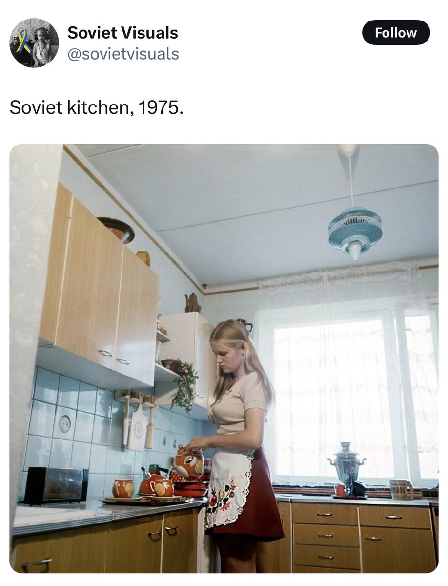 Amazing to see absurd Soviet propaganda still being pushed on social media in 2025. Nobody had a kitchen like this in the USSR in the 1970s