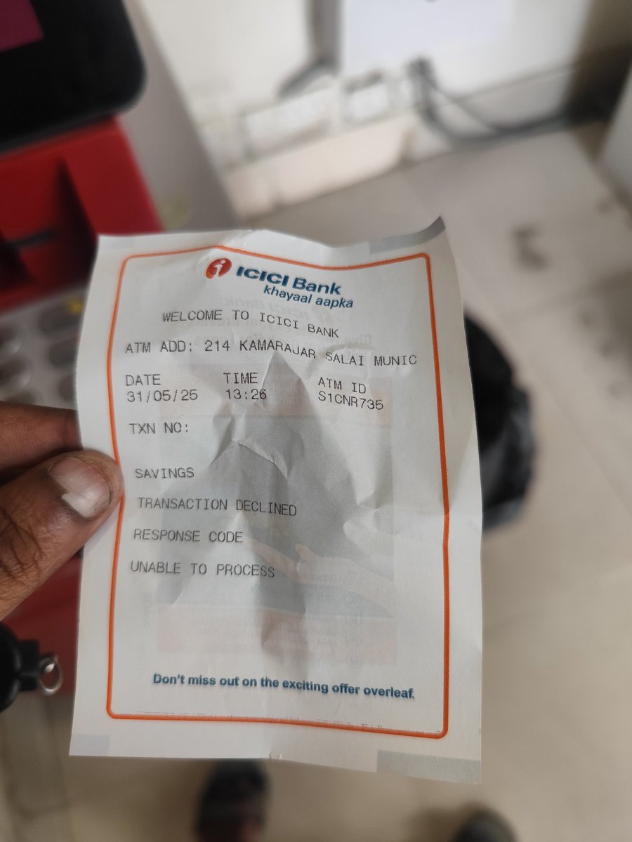 Balaji371028's tweet photo. Today morning I withdraw cash using upi withdraw money is debited and no cash out. I got this slip

@ICICIBank_Care @ICICIBank https://t.co/CMzeGzg0Ha