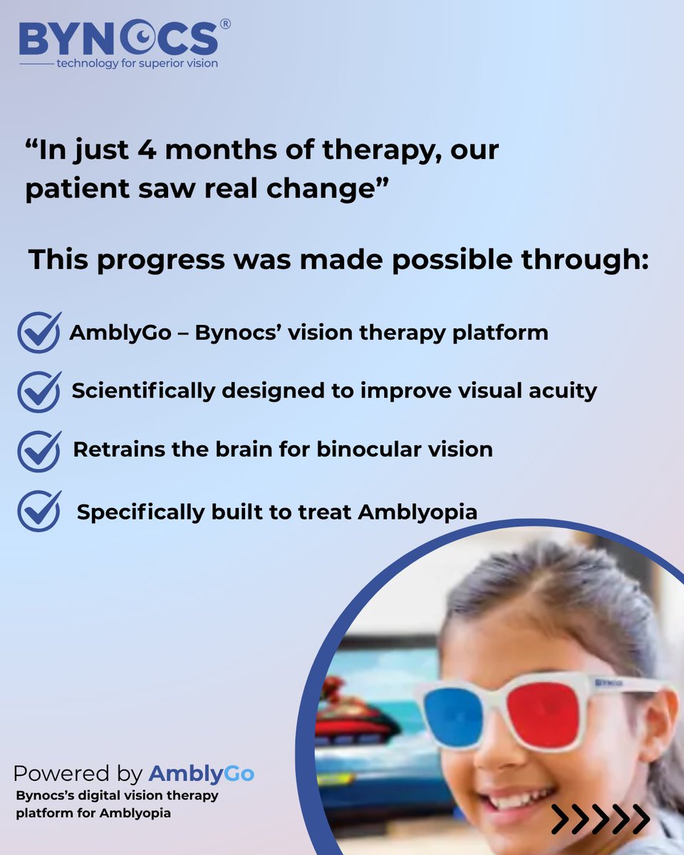 bynocseye's tweet photo. Clinical improvement from 6/12 to 6/6p in just 4 months!
Amblyopia patient achieved visual gains via non-invasive digital therapy with AmblyGo by Bynocs—restoring binocular vision &amp; stereopsis where patching had limits.

#Amblyopia #DigitalTherapy #Bynocs #VisionCare https://t.co/EEx6U3v2zW