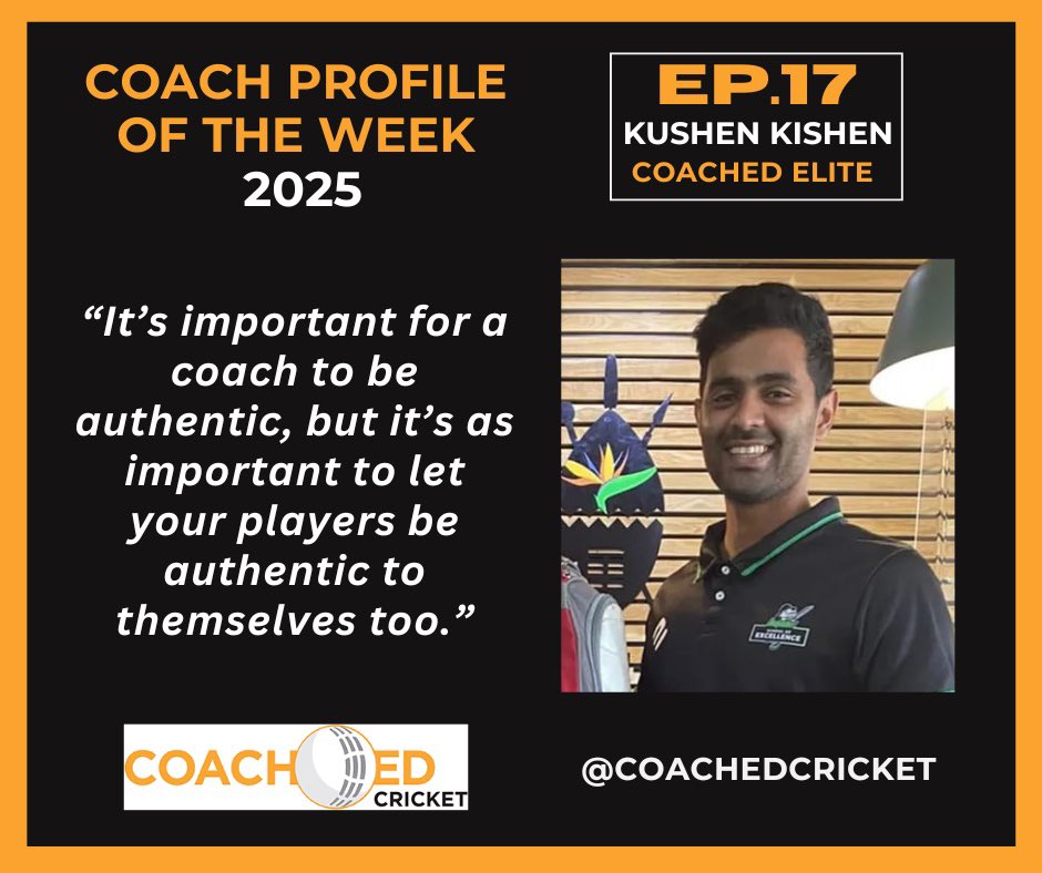 Coach Profile of the Week - Episode 17 - ELITE Coach Kushin Kishin 🏏

Join Gary Kirsten and Kushen Kishin in episode 17 of Coach Profile of the Week. Kushen is a performance analyst for the South African team. Tune in as they unpack the "Trust Triangle"

buzzsprout.com/1873438/episod…