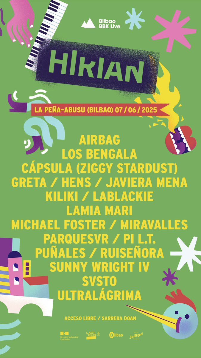 En una semana nos vemos en Bilbao para inaugurar oficialmente el verano !!! #hirian 💥
Es gratis, pronto os decimos los horarios ☀️