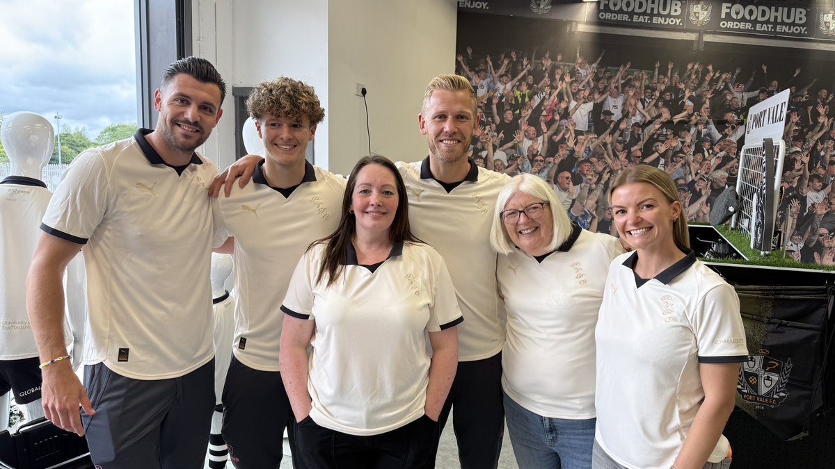 Port Vale FC (@officialpvfc) on Twitter photo Congratulations to Paula who is the proud owner of the 1,000th 2025/26 home shirt! 
Paula was gifted the shirt by the club with Connor Hall, Ben Lomax, Jayden Stockley, Carol Shanahan and Meg Baldwin on hand to present it to her! 
#PVFC150 Congratulations to Paula who is the proud owner of the 1,000th 2025/26 home shirt! 
Paula was gifted the shirt by the club with Connor Hall, Ben Lomax, Jayden Stockley, Carol Shanahan and Meg Baldwin on hand to present it to her! 
#PVFC150