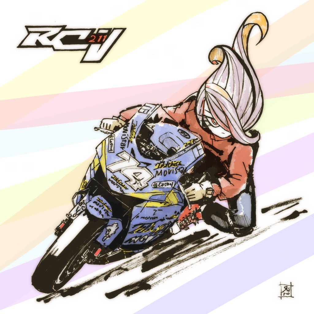 スーシィ・マンババラン 「#見た人も無言でバイクに乗ってるキャラを貼る」|し ろ（ 築 ５ ６ 年 ・ 心 不 全 療 養 中 ）のイラスト