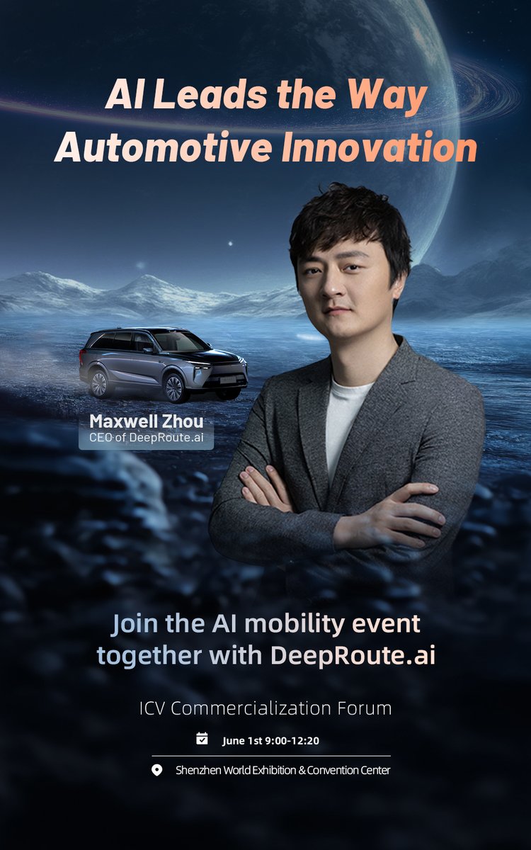 DeepRoute_ai's tweet image. Join DeepRoute.ai at M CUBE2025,  Maxwell will give his insight of latest AI technology in smart driving.
#Smartdriving #AICar #DeepRouteAI
