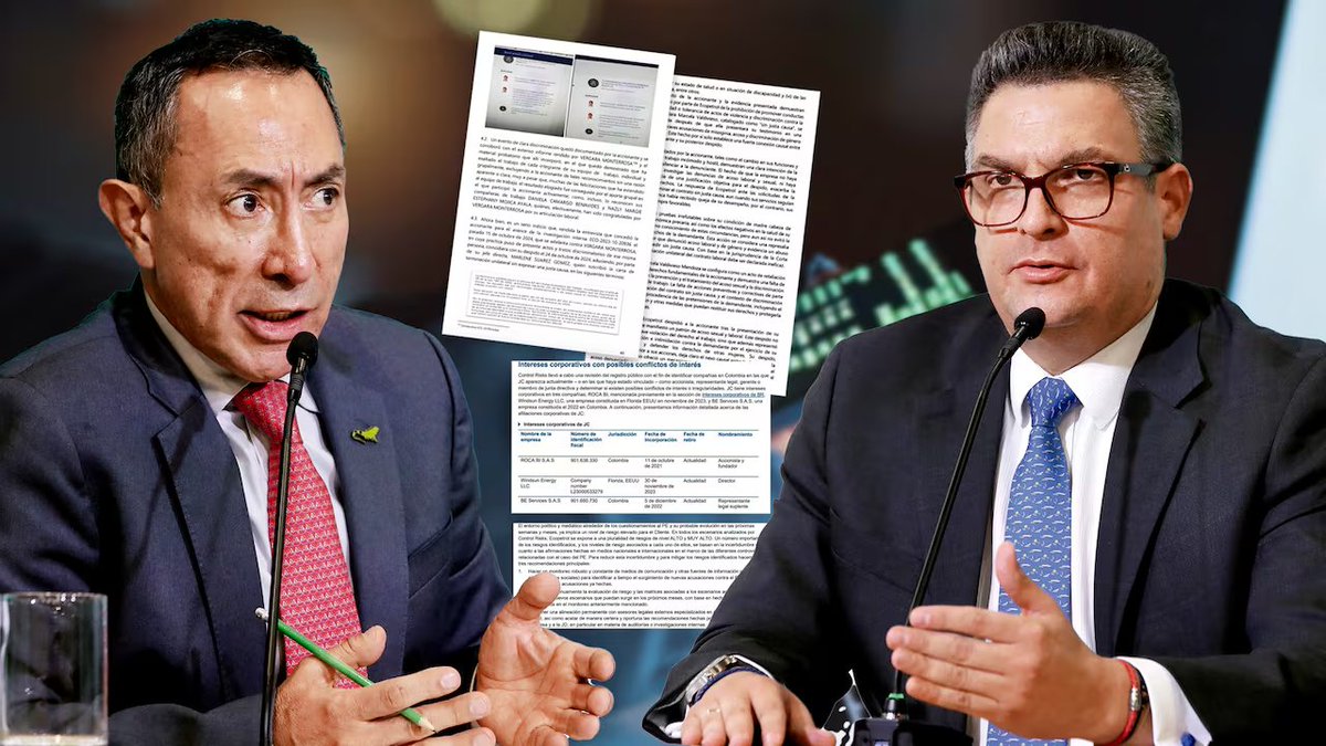 RevistaSemana's tweet photo. #Nación | Exclusivo: Ricardo Roa y Alberto Vergara se habrían aliado para interceptar a la junta directiva y perseguir a funcionarios en Ecopetrol. Esta es la denuncia.
https://t.co/58LDsZmiu5 https://t.co/dhaGndK4dq