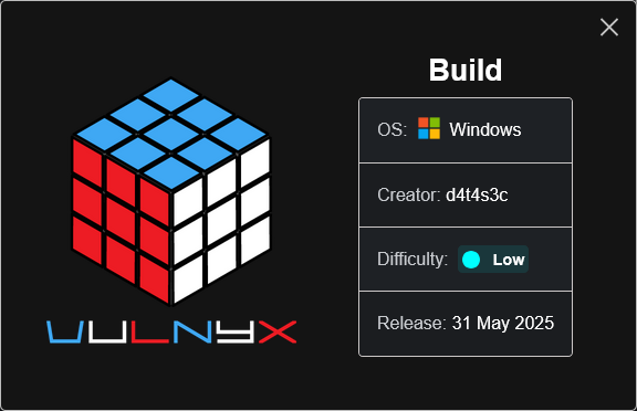 vulnyxofficial's tweet photo. New VM | Build by d4t4s3c
π (https://t.co/B8MK7SoSce)
#vulnyx #nyx #windows #ctf #pentesting #cybersecurity #infosec #hacking #redteam #informationsecurity #networksecurity #boot2root https://t.co/dLRDgvMDGz