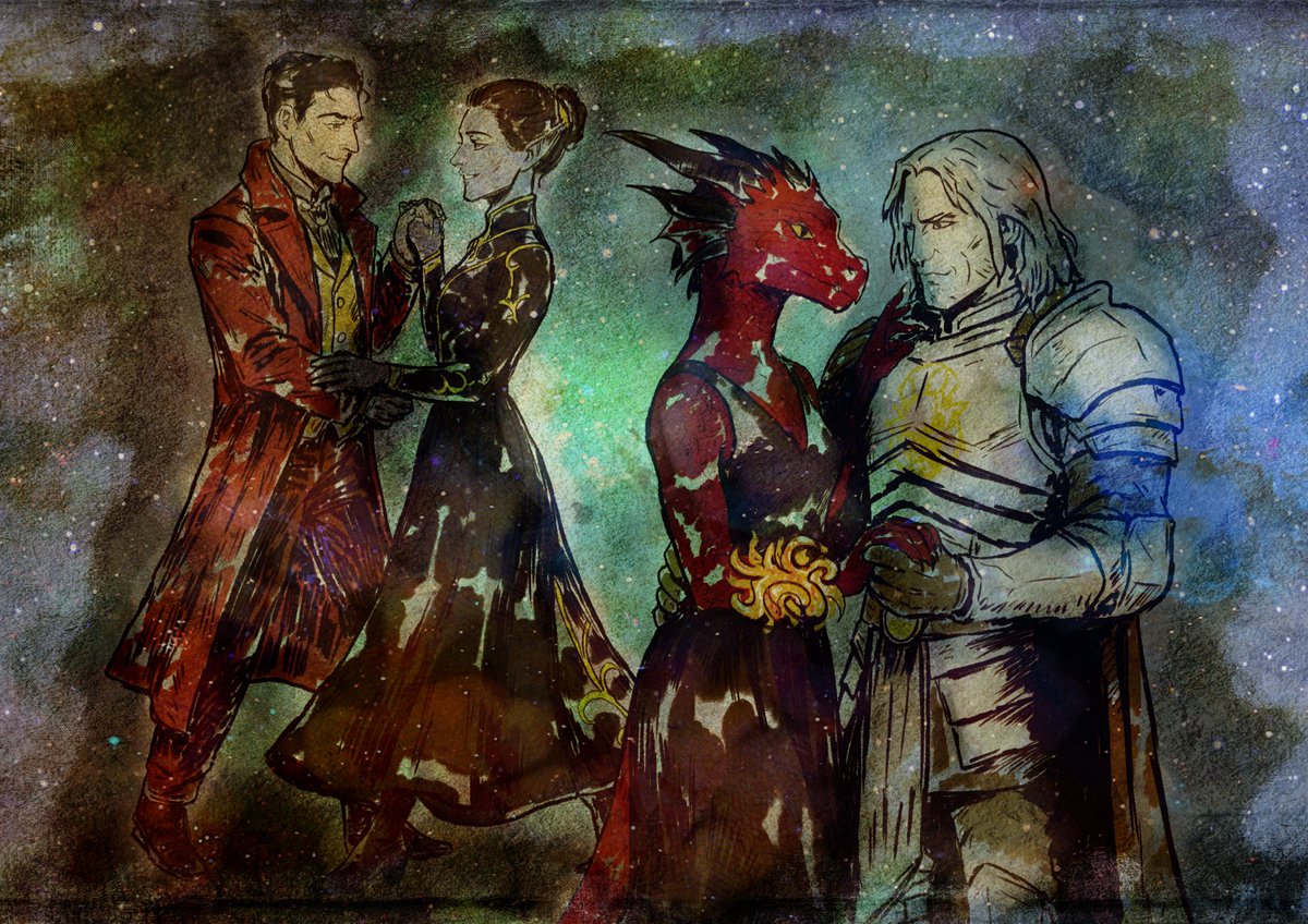 В кампейне  "Экспедиция в Уайтлайт", происходит ромком на фоне хтони. Посмотрим куда все это заведут <a href="/captain__pie/">Hannyá 🎐</a> и <a href="/olmlnnk/">славная мразотка</a> 

#artwork #art #DnD #DnDart #DnDcharacters