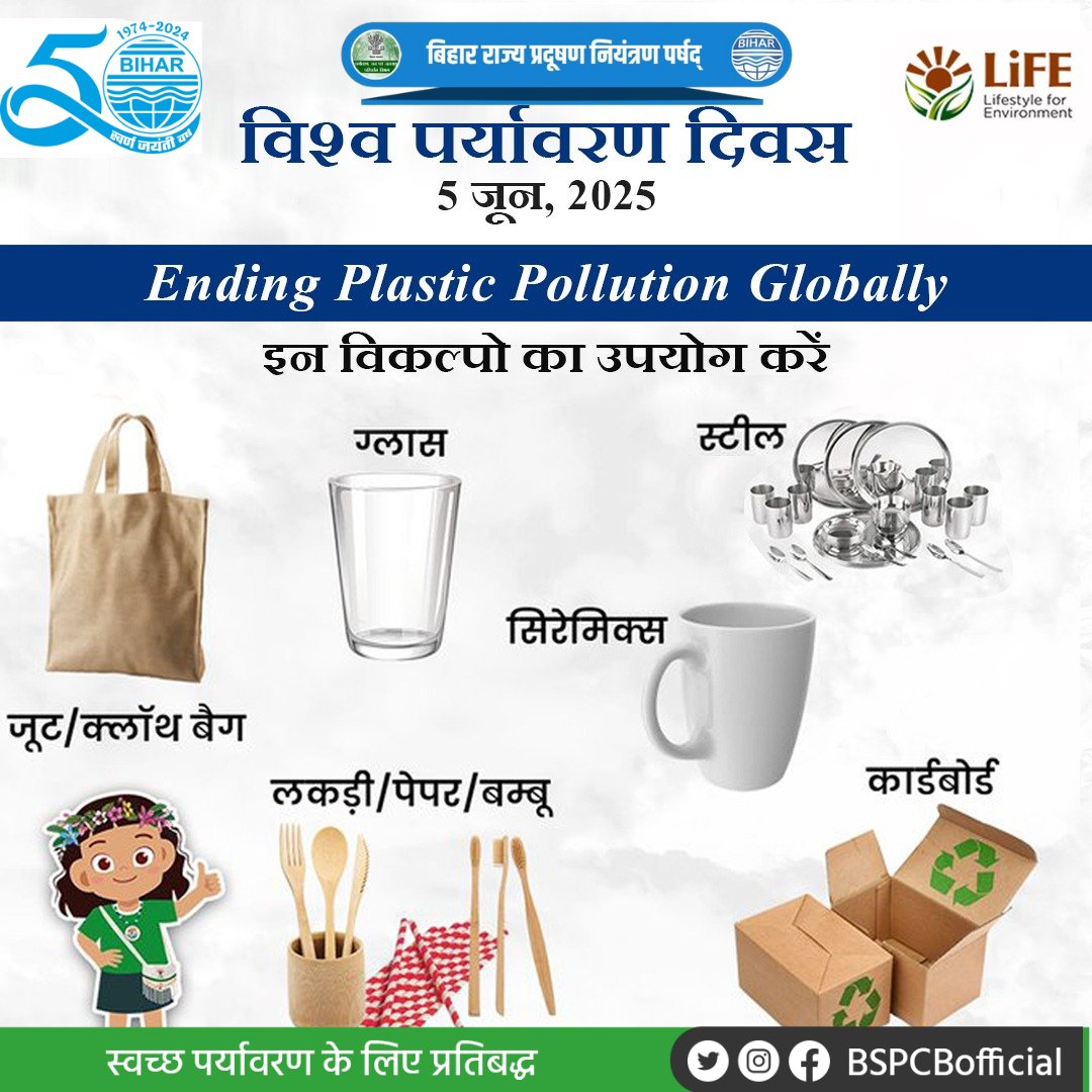 Bihar State Pollution Control Board, Govt.of Bihar (@bspcbofficial) on Twitter photo दैनिक प्लास्टिक वस्तुओं के स्थान पर पर्यावरण अनुकूल विकल्प अपनाएं। परिवर्तन की शुरुआत अपने घर से करें। #EndPlasticPollution #BeatPlasticPollution #WorldEnvironmentDay #SayNoToSUP
<a href="/drsunilmla/">Dr Sunil Kumar MLA (मोदी का परिवार)</a> <a href="/shukla_dk/">Dr D.K. Shukla IFS (Retd)</a> <a href="/IPRDBihar/">IPRD Bihar</a> <a href="/officecmbihar/">CMO Bihar</a> <a href="/moefcc/">MoEF&CC</a> <a href="/CPCB_OFFICIAL/">Central Pollution Control Board</a> <a href="/DEFCCOfficial/">Department of Environment, Forest & Climate Change</a> दैनिक प्लास्टिक वस्तुओं के स्थान पर पर्यावरण अनुकूल विकल्प अपनाएं। परिवर्तन की शुरुआत अपने घर से करें। #EndPlasticPollution #BeatPlasticPollution #WorldEnvironmentDay #SayNoToSUP
<a href="/drsunilmla/">Dr Sunil Kumar MLA (मोदी का परिवार)</a> <a href="/shukla_dk/">Dr D.K. Shukla IFS (Retd)</a> <a href="/IPRDBihar/">IPRD Bihar</a> <a href="/officecmbihar/">CMO Bihar</a> <a href="/moefcc/">MoEF&CC</a> <a href="/CPCB_OFFICIAL/">Central Pollution Control Board</a> <a href="/DEFCCOfficial/">Department of Environment, Forest & Climate Change</a>