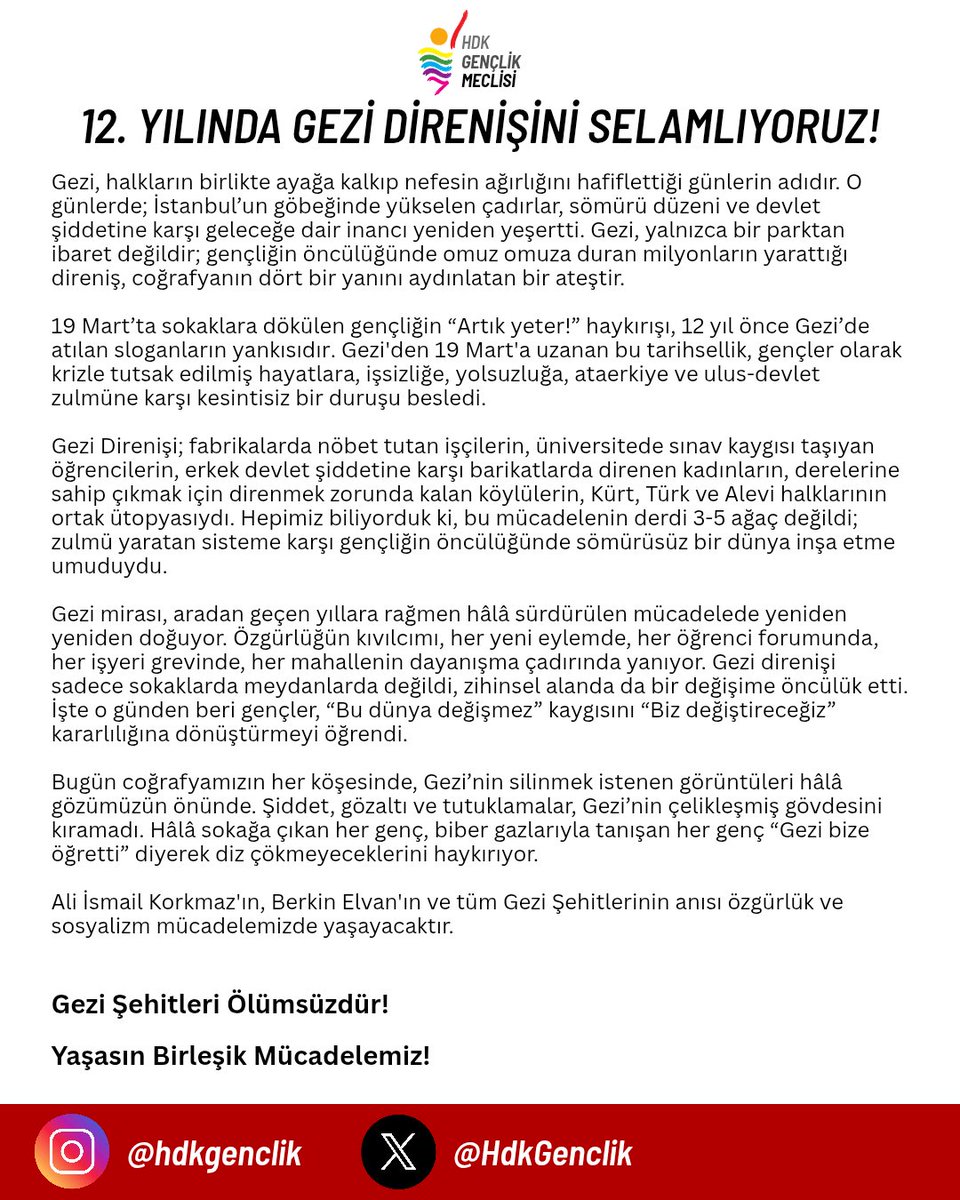 12. YILINDA GEZİ DİRENİŞİNİ SELAMLIYORUZ!