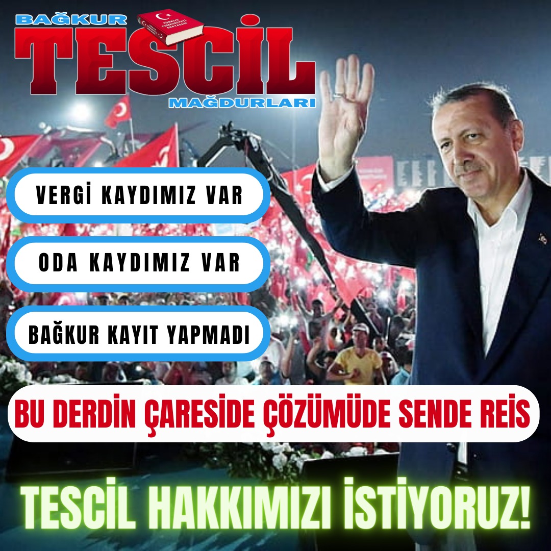 <a href="/HuseyinTescil/">BagkurTescilMagdurları</a> <a href="/Akparti/">AK Parti</a> <a href="/iletisim/">T.C. İletişim Başkanlığı</a> <a href="/RTErdogan/">Recep Tayyip Erdoğan</a> 04 Ekim 2000'den önce hak kaybı yaşayan #BağkurTESCİL mağdurları olarak emekli olma hakkımızı istiyoruz. #BağkurTescilMağdurları
için #TescileYasa şart‼️

<a href="/RTErdogan/">Recep Tayyip Erdoğan</a>
<a href="/dbdevletbahceli/">Devlet Bahçeli</a>
<a href="/vedatbilgn/">Vedat Bilgin</a> 
<a href="/Akparti/">AK Parti</a> 
<a href="/MHP_Bilgi/">MHP</a> 
<a href="/herkesicinCHP/">CHP 🇹🇷</a> 
<a href="/iyiparti/">İYİ Parti</a> 
<a href="/eczozgurozel/">Özgür Özel</a> 
<a href="/Mustafa_Destici/">Mustafa Destici</a>