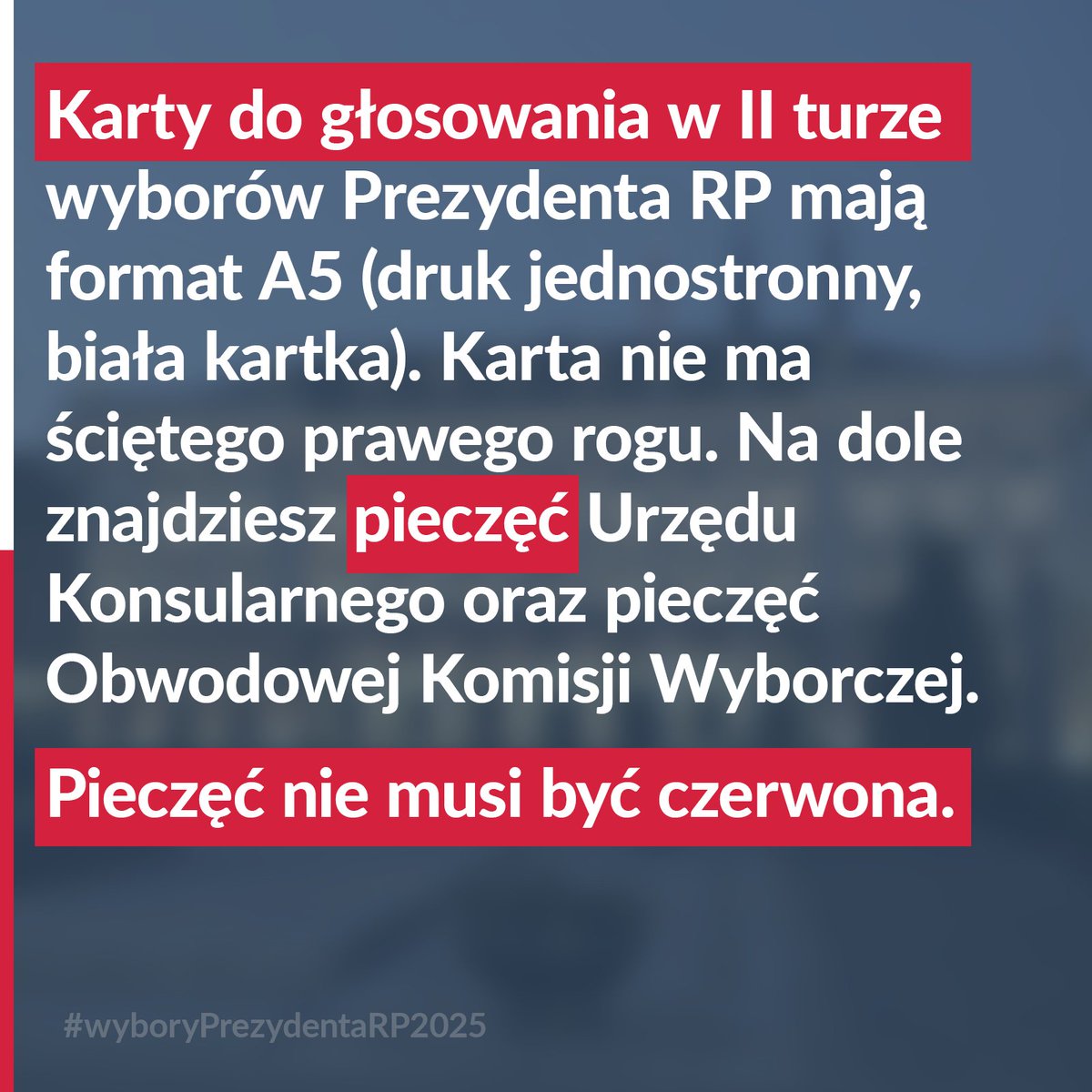 Przypominamy! Jeśli głosujesz w Wielkiej Brytanii, otrzymasz kartę do głosowania wydrukowaną w formacie A5, jednostronnie, na papierze w kolorze białym. Karta nie będzie miała ściętego rogu. 🗳️

Więcej informacji: gov.pl/web/wielkabryt…