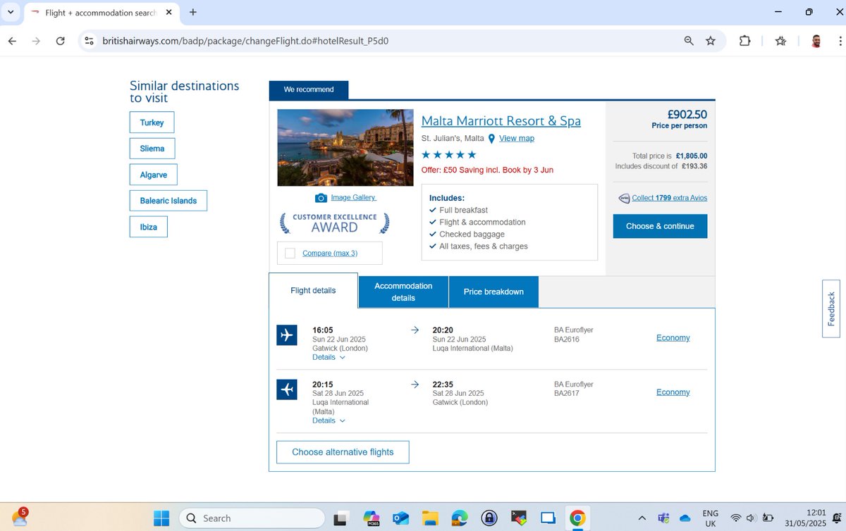 ronak_dalal's tweet photo. @British_Airways I booked a BA Holiday on the last day of your sale for £991pp. Within 48 hrs it dropped to £940, and now—11 days later—it’s £902pp. I raised a complaint #06657144 but feel misled. Isn’t a sale meant to offer the best price? I’ve lost nearly £175. #SaleOrSham https://t.co/sbKEJV8hyi