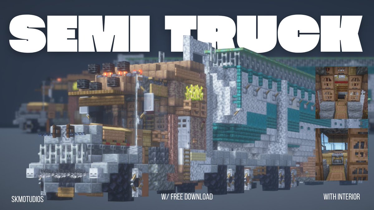 SKMObuilds's tweet photo. Realistic Semi Truck - Minecraft
(w/ Interiors + FREE Download)
--------------------------
Built by @SKMOstudios 
--------------------------
#Minecraft #minecraft建築コミュ #Minecraftbuilds #Minecraft軍事部 #minecraftart https://t.co/ruCZmC74up