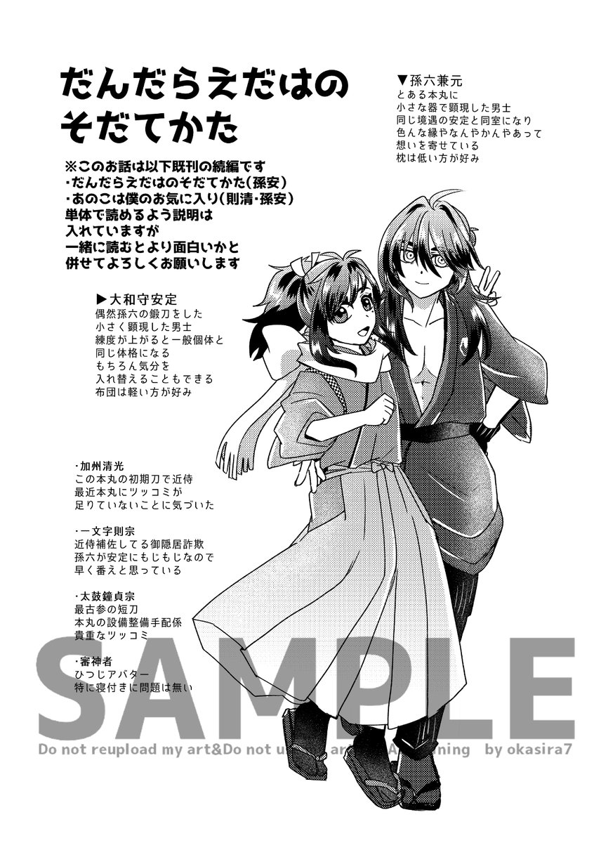 【6/15則清オンリー新刊サンプル②】愛しのあのこの寝相が悪い!【ちっちゃな孫安第2弾】
久しぶりに4コマにせず、全コマ割りました……がんばったよ! 