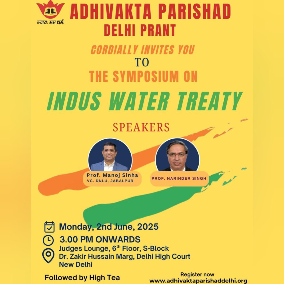 Join Adhivakta Parishad Delhi Prant for an intriguing Symposium on "INDUS WATER TREATY" 
Register yourself with link below 

forms.gle/3di3GCYcMsE7P8…

See you all bright minds there !