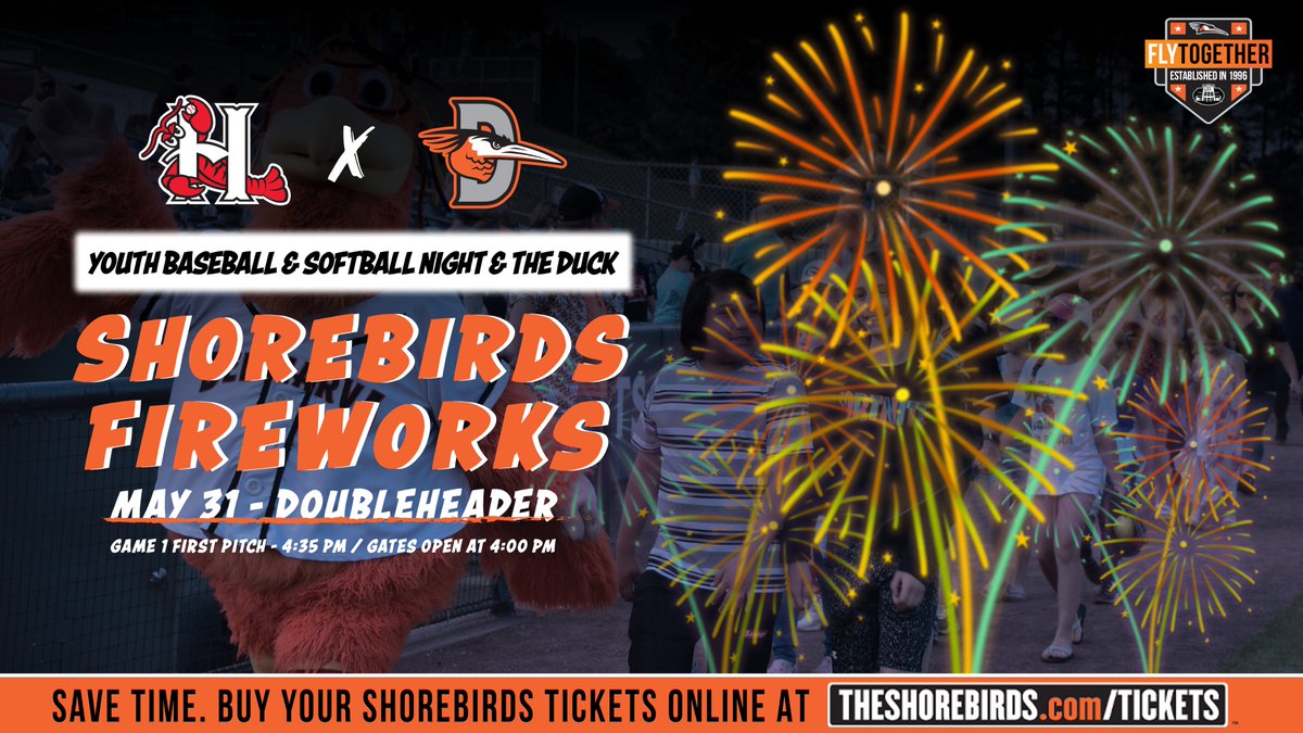 The Shorebirds are home TONIGHT with postgame fireworks after the second game! Save time, buy YOUR tickets online 👇

Buy Tickets 👉 bit.ly/3HXnktz

#FlyTogether  | #Birdland