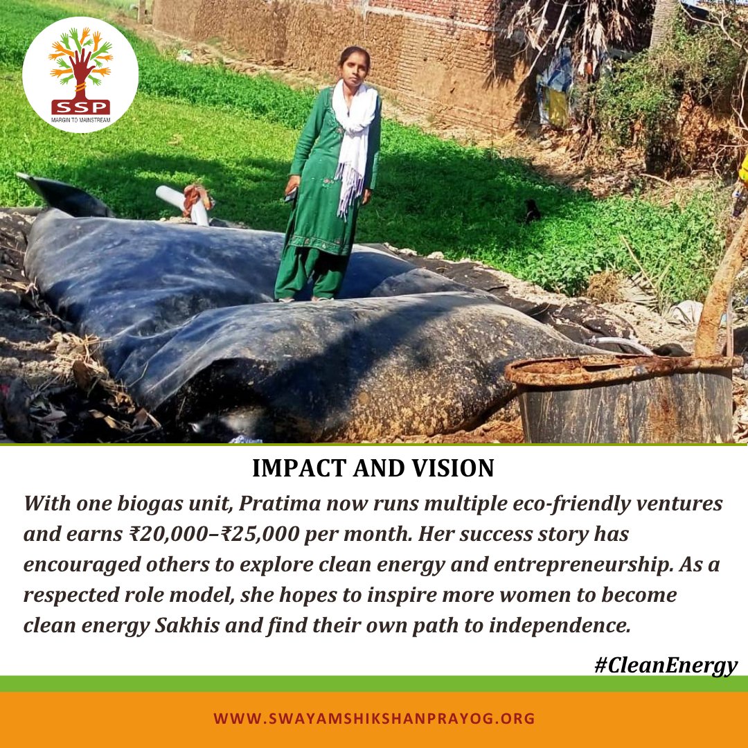 sspindia's tweet image. Beside using biogas unit as cooking fuel, Pratima Kumari from Bihar use it to heat chicks and feed fish, increasing her earning to ₹20,000–₹25,000 a month. With @sspindia 's support, she spread clean energy and inspires others. 

#CleanEnergySakhi #SSPINDIA #MISEREOR