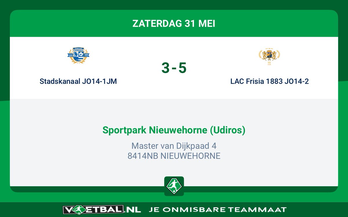Frisia JO14-2 bekerwinnaar seizoen 2024-2025 door een 5-3 overwinning op ⁦<a href="/SCStadskanaal/">SC Stadskanaal</a>⁩ JO14-1. Proficiat mannen!