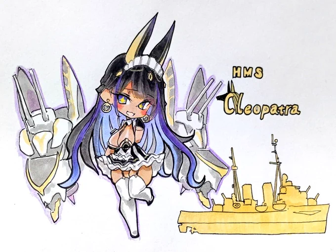 アズレンのクレオパトラちゃん描きました。 かわいいので最近がんばって育ててます。