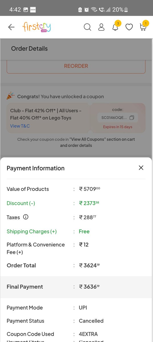 UltimateShakir's tweet photo. @firstcryindia I returned the correct product  10613969AMJCD6ACC7, which your pickup agent verified &amp; photographed. But now my new order 10613969EWL9227924 is canceled &amp; ₹683.70 was deducted claiming wrong return. Please investigate &amp; share proof. @Cyberdost #consumerRights https://t.co/c0yuxtatMt