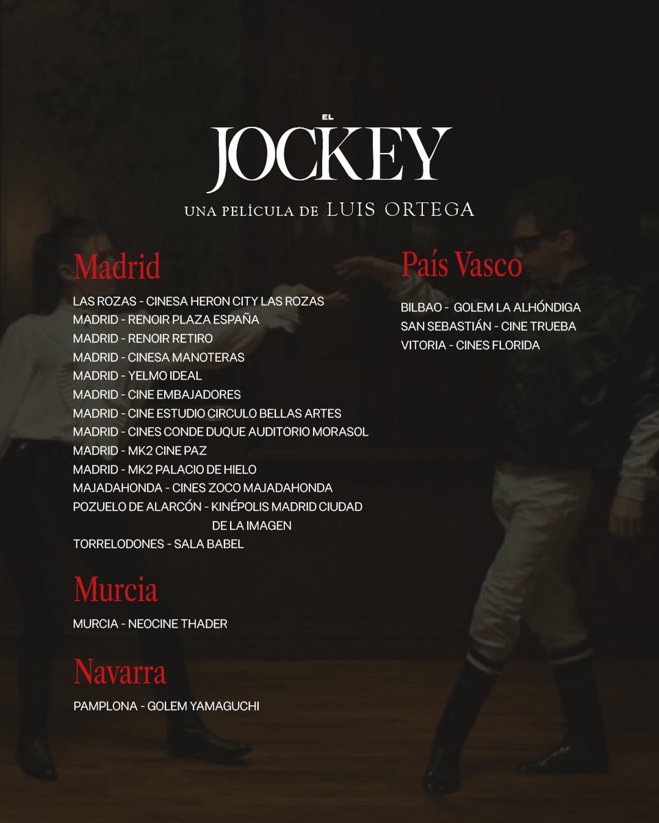 Revolutionary | comunicación (@prevolutioncom) on Twitter photo Ya está en cines #ElJockey, dirigida por Luis Ortega e interpretada por Nahuel Biscayart y Úrsula Corberó.
Imprevisible, arriesgada, creativa, estimulante, divertida, … una fiesta! No os la perdáis! <a href="/CaramelFilms/">Caramel Films</a>
👇🏼 Ya está en cines #ElJockey, dirigida por Luis Ortega e interpretada por Nahuel Biscayart y Úrsula Corberó.
Imprevisible, arriesgada, creativa, estimulante, divertida, … una fiesta! No os la perdáis! <a href="/CaramelFilms/">Caramel Films</a>
👇🏼