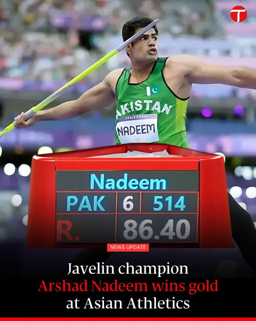 Pakistan’s Arshad Nadeem clinched gold in the men’s javelin final at the 2025 Asian Athletics Championships on Saturday, recording a throw of 86.40 metres on his final attempt.

For more: tribune.com.pk/story/2548780/1

#etribune #News #latest