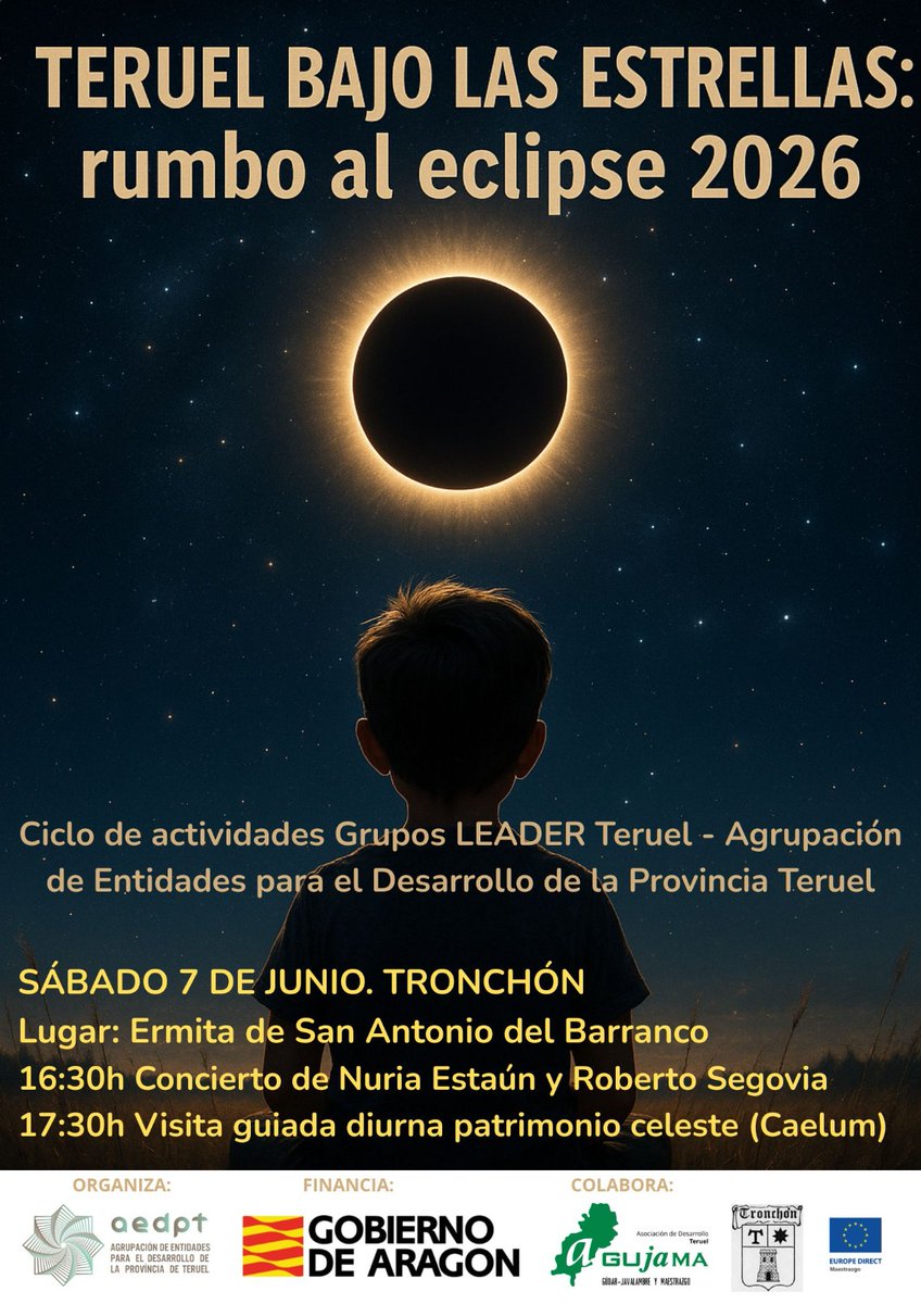 La AEDPT (Agrupación de Entidades de Desarrollo de la Provincia de Teruel) ha organizado un ciclo de actividades titulado.
Actividades culturales y visitas guiadas al patrimonio celeste del territorio.
Primera jornada, sabado 7 de junio Tronchón (Ermita San Antonio del Barranco).