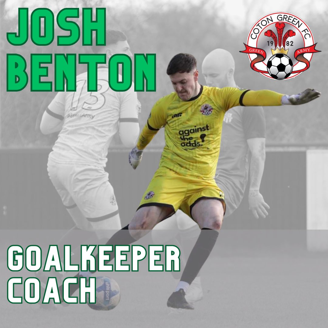 Coton Green FC (@cotongreenfc) on Twitter photo ๐งค | GK COACH CONFIRMED
We are pleased to announce that <a href="/joshbenton1875/">Josh Benton</a> will take up the role of Goalkeeper Coach in this years staff ๐๐ป
In his transition from playing into coaching, Josh brings a wealth of experience to the role ๐๐ป
๐ขโซ๏ธ๐ด
#GreenArmy ๐งค | GK COACH CONFIRMED
We are pleased to announce that <a href="/joshbenton1875/">Josh Benton</a> will take up the role of Goalkeeper Coach in this years staff ๐๐ป
In his transition from playing into coaching, Josh brings a wealth of experience to the role ๐๐ป
๐ขโซ๏ธ๐ด
#GreenArmy