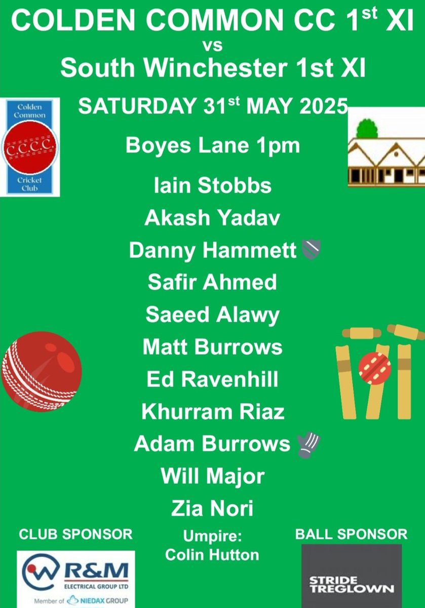 Saturday 31st May 2025 Team News

Colden Common 1st vs South Winchester 1st

Hantscl Div 3D