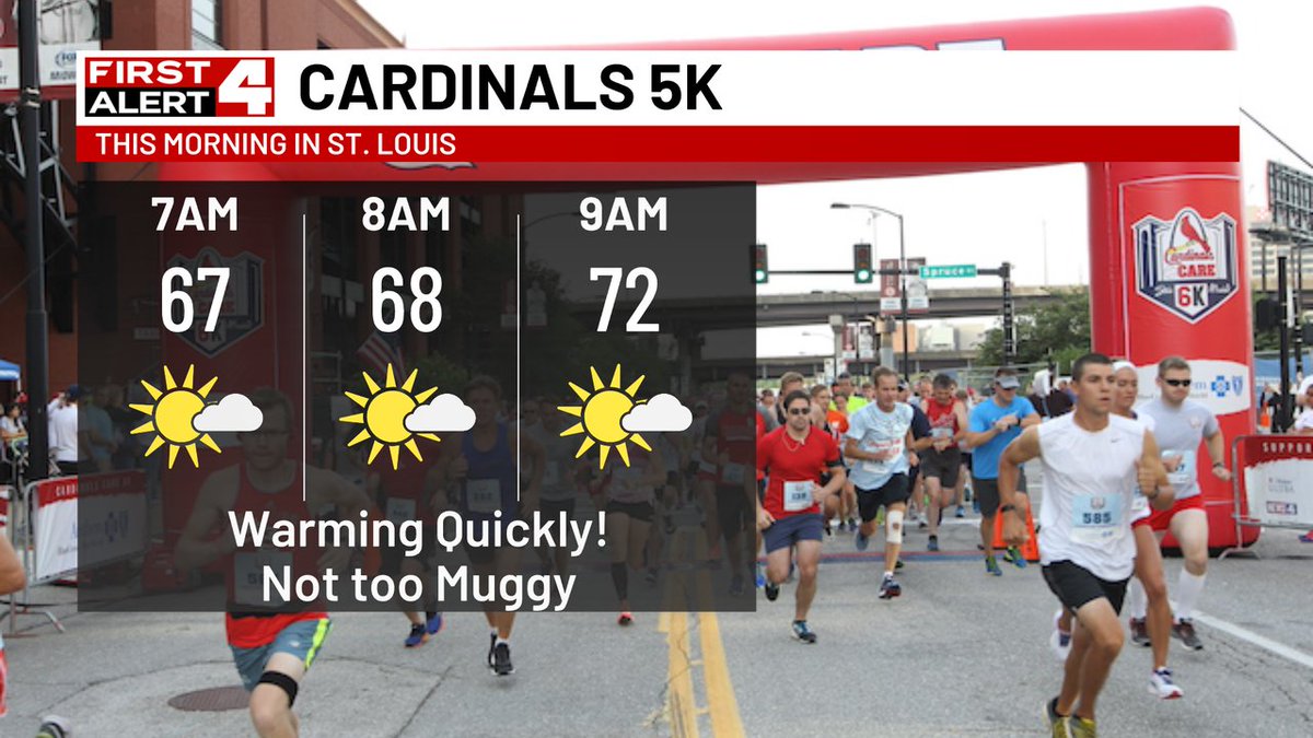Runners, are you ready? The Cardinals 5K race starts at 8:30 a.m. this morning! Humidity isn’t too high, but temperatures will warm up quickly.