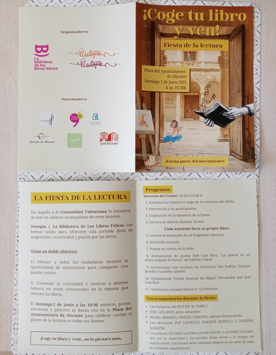 🗞Este domingo 1 de Junio, evento para amantes de los libros:
📖📚"Fiesta de la Lectura" de #Alicante  
🕰 De 10:30h. a 12h. en la Plaza del  <a href="/alicanteayto/">Ayuntamiento Alicante</a> 
Nutopía. La Biblioteca de los libros felices. <a href="/SedeAlicante_UA/">Seu Universitària Ciutat d'Alacant</a> <a href="/GilAlbertIAC/">IAC Juan Gil-Albert</a> <a href="/dipuAlicante/">Diputación de Alicante</a> <a href="/artegalia/">artegalia radio</a>