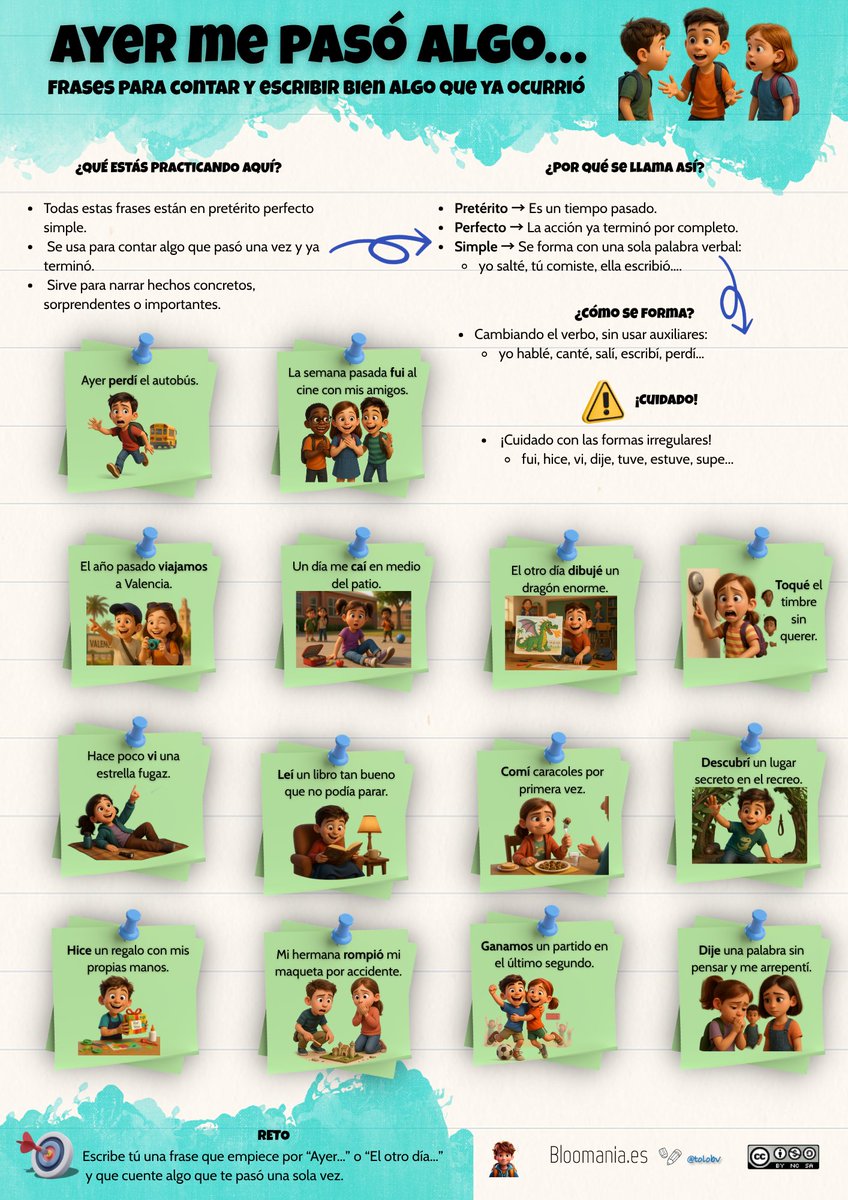 Ayer me pasó algo… Escribir bien en pasado. Siguiente entrega de la colección de la utilidad de los #tiemposverbales.

Bloomania.es

#ideasparaclase #claustrovortual #expresiónescrita #expresiónoral #educaciónprimaria #compartomiedublog #recursosdocentes