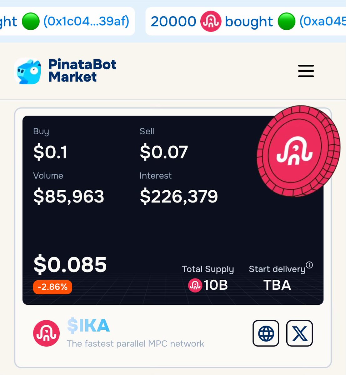SUI summer is almost here 🌊  

this means you have last weeks to trade $IKA on our pre-market before tge 

price - 0.085$
FDV - 850M
and more than +100 offers are open 🤯