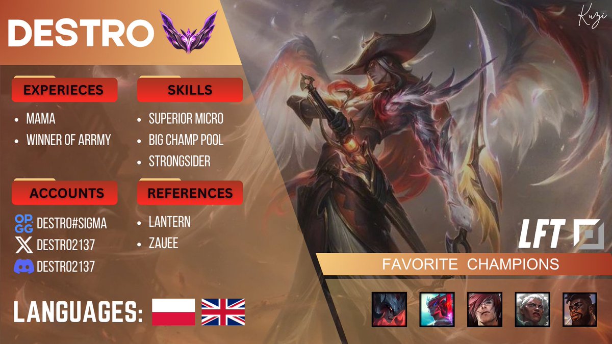 Top LFT 
After split in Polish tier 2 i'm LFT.
Interested in ERL DIV2/3, but open to other options.
Contact me through  DMs.