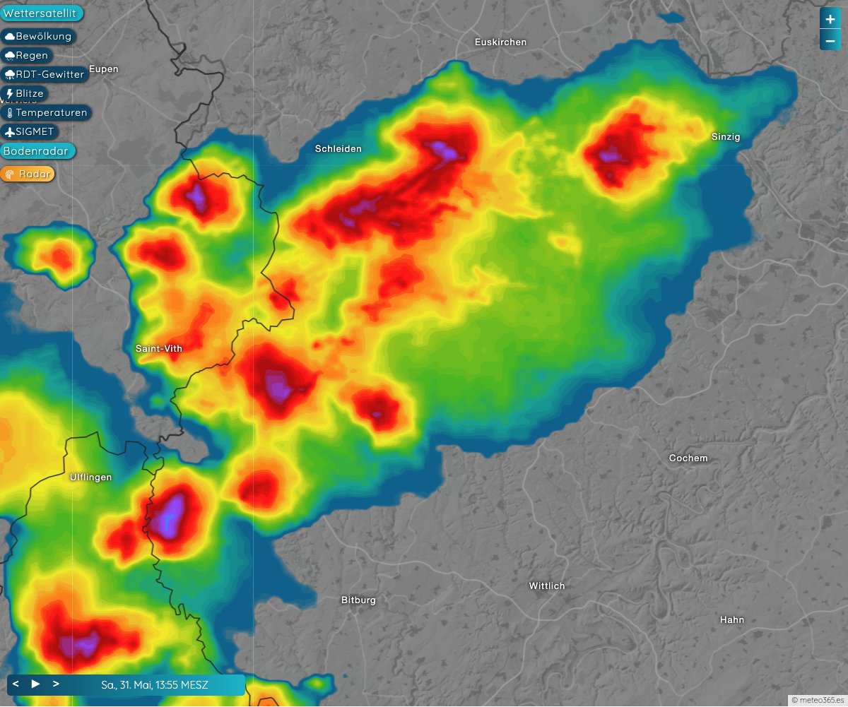 Im Westen von Deutschland kräftige #Gewitter mit Hagel - Radar mit NowCast hier meteo365.es/de/weather/obs…