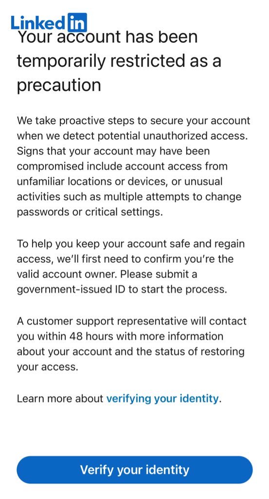_yogeshkumar22_'s tweet photo. @LinkedIn My account has been hacked and now shows as restricted when I try to log in. Please help me restore access and secure my data. My registered email is ayogeshkumar22@gmail.com.
#LinkedInSupport #AccountRecovery 
@LinkedInIndia @LinkedIn @LinkedInHelp @linked https://t.co/19U2Nsk5c4