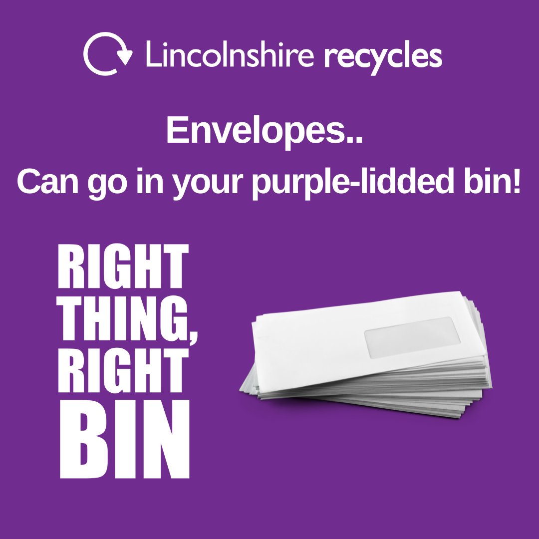 You can drop your old envelopes into your purple-lidded bin💌

Check out what other items can join them by visiting the link below⬇️

west-lindsey.gov.uk/bins-waste-rec… 

#WasteWednesday
