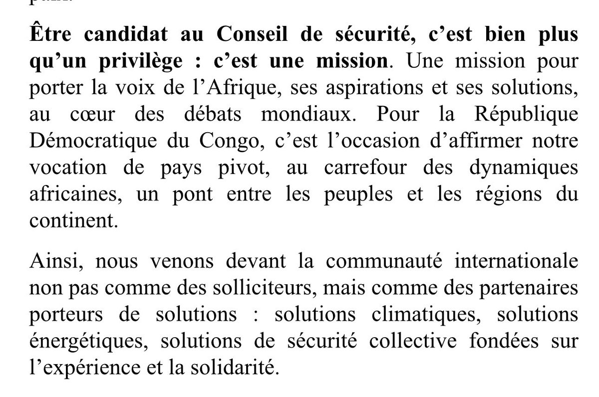 Quelques extraits de l’adresse du Président de la République à l’occasion de la clôture de la campagne de la #RDC au Conseil de Sécurité des Nations Unies pour la période 2026-2027