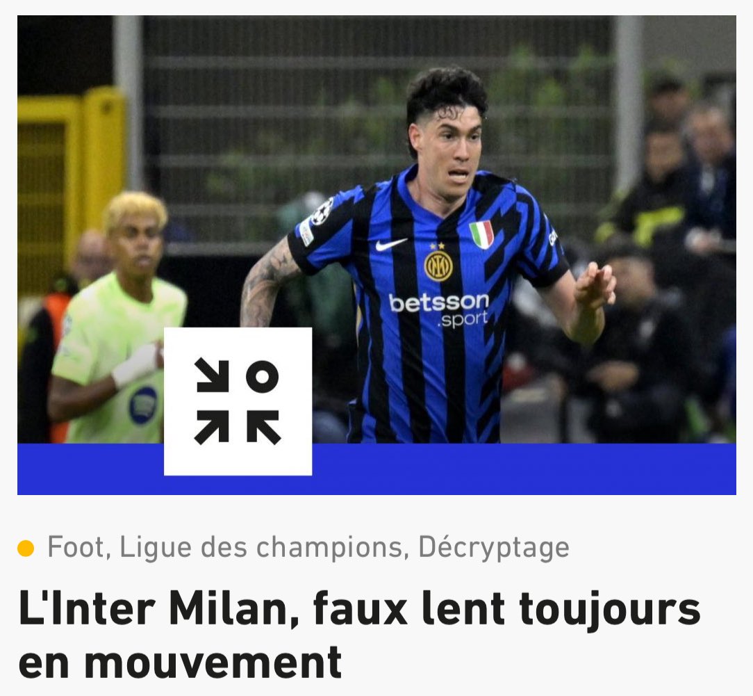 Contrairement au PSG, l'Inter Milan ne possède que très peu de joueurs rapides dans son effectif. Cela ne l'empêche pas d'avoir un jeu vertical ni de bien attaquer la profondeur. Explications : bit.ly/3FxSlH0. <a href="/lequipe/">L'Équipe</a>